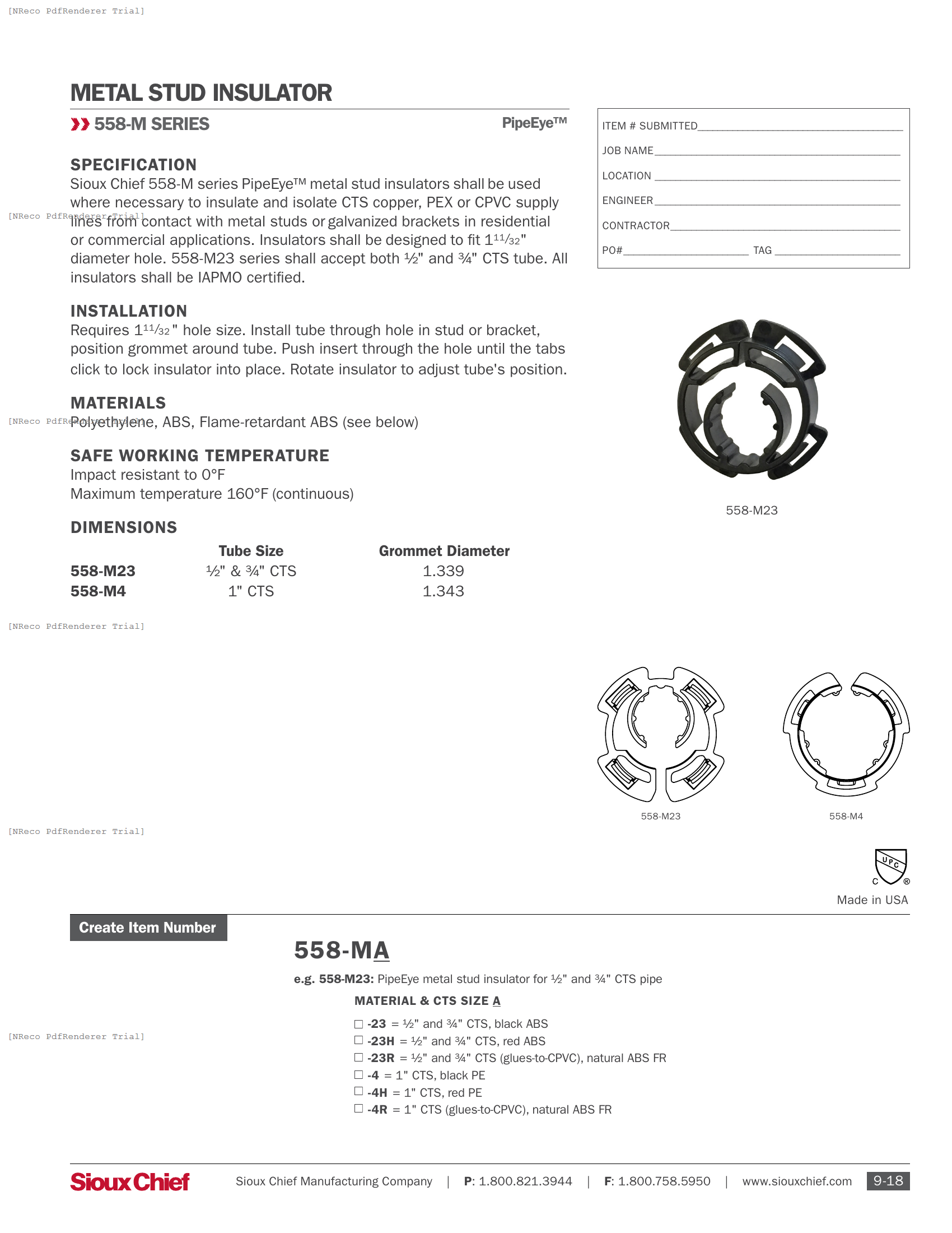 558 SERIES - PIPEEYE METAL STUD INSULATOR - SPEC SHEET.PDF Specification Document